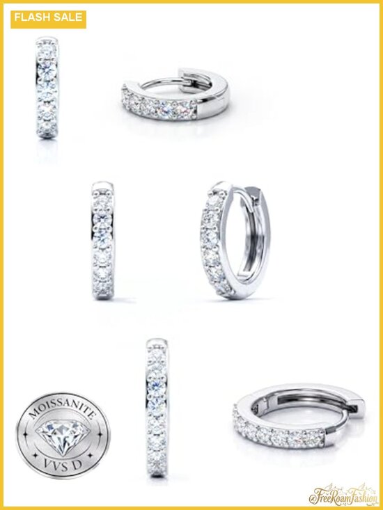 Jewelry - Moissanite Hoop Earrings for Women Sterling Silver Post VVS1 D Color